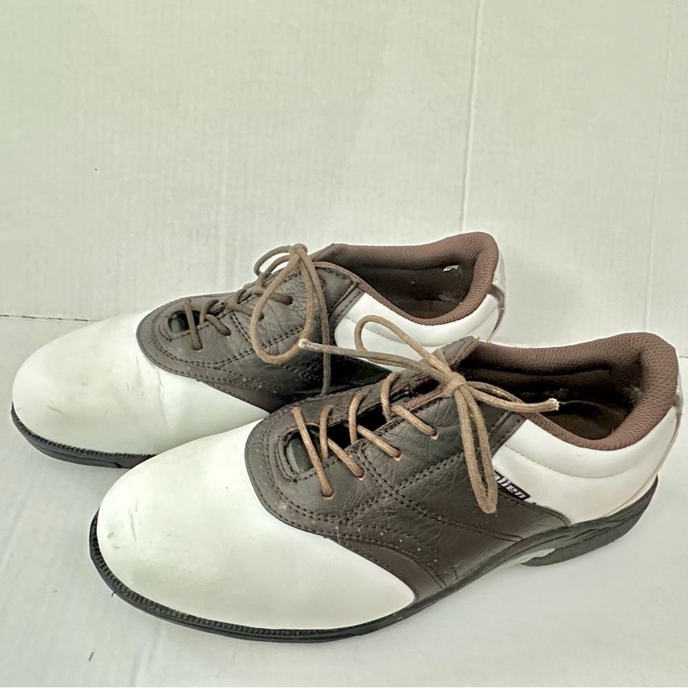 Alien Mens Golf Shoes Brown White Leather Oxford Screw-In Cleats Size 10.5